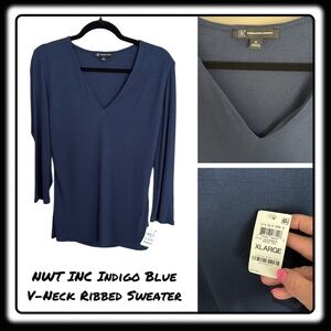 NWT INC Indigo (blue) ribbed sweater/top 3/4 length sleeves